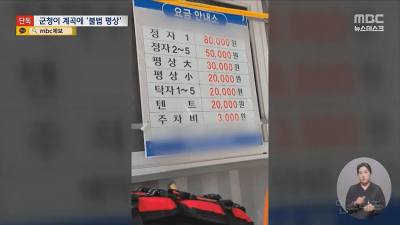 남쪽 유명 계곡 자릿세 카르텔. 배후가 군청