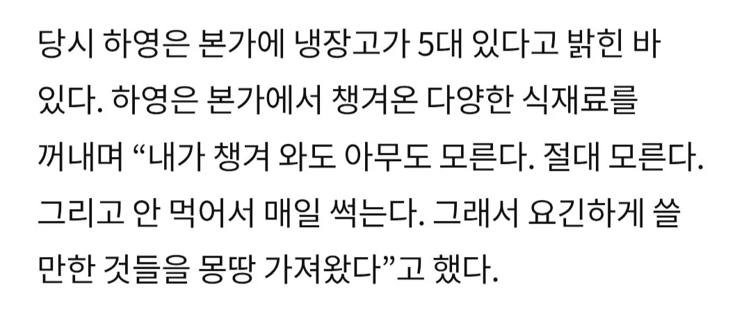 하영 냉장고 5대 자랑
