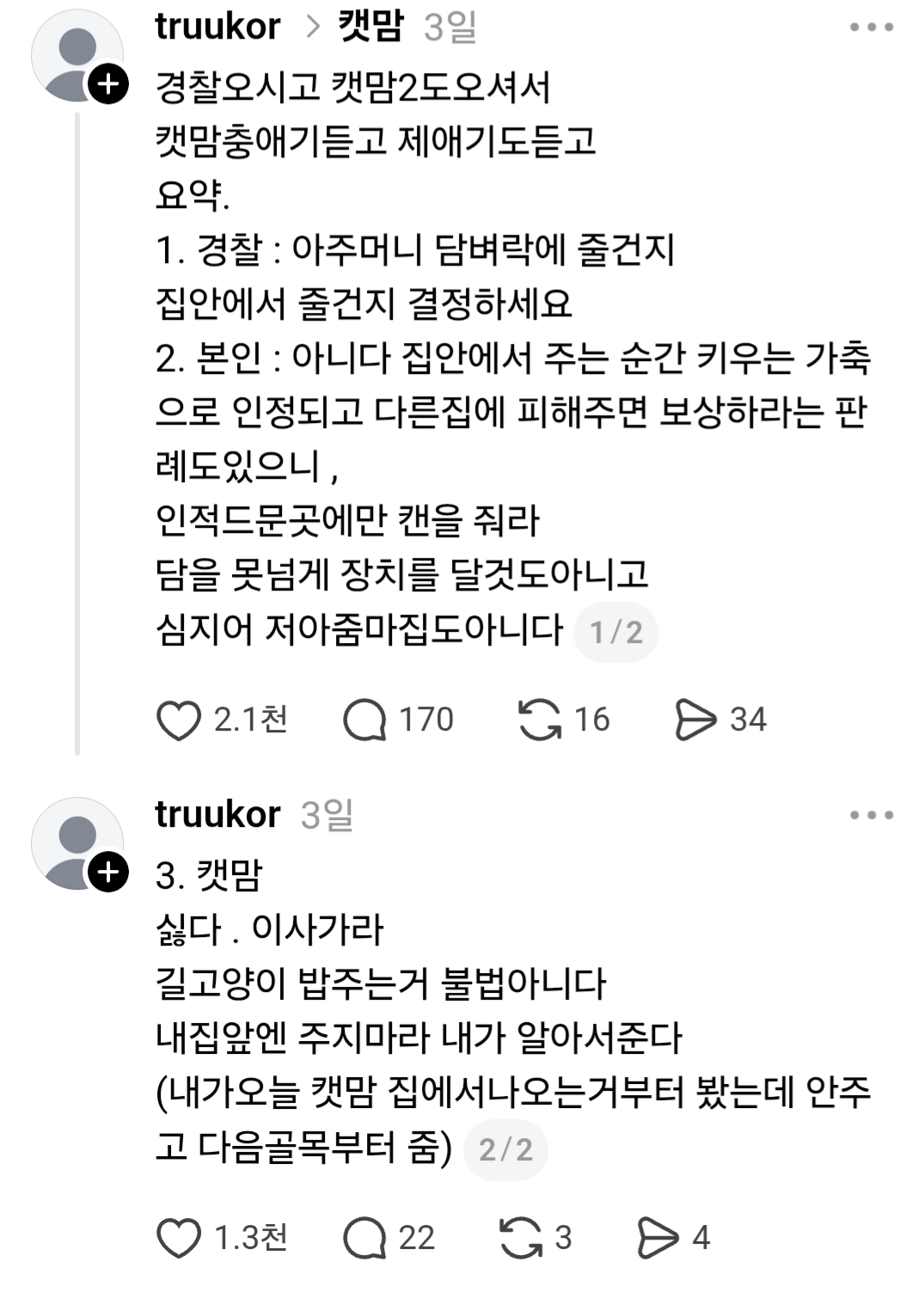 쓰레드에서 요즘 핫한 1년동안 시달린 캣맘 잡은 후기