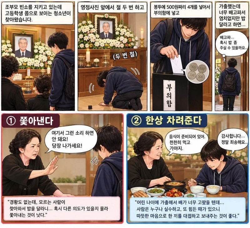 보배 장례식장 빈소에 가출 청소년이 밥 달라고 찾아옴