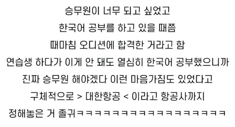 대한항공 승무원이 되고 싶었던 레이