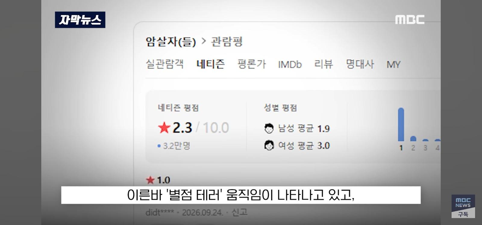다신 영화 못나오게 한다 1점 테러