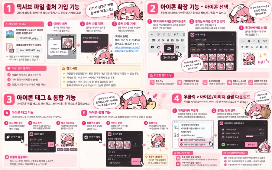픽시브 짤 자동출처기입 & 아이콘 제한해제 브라우저 확장