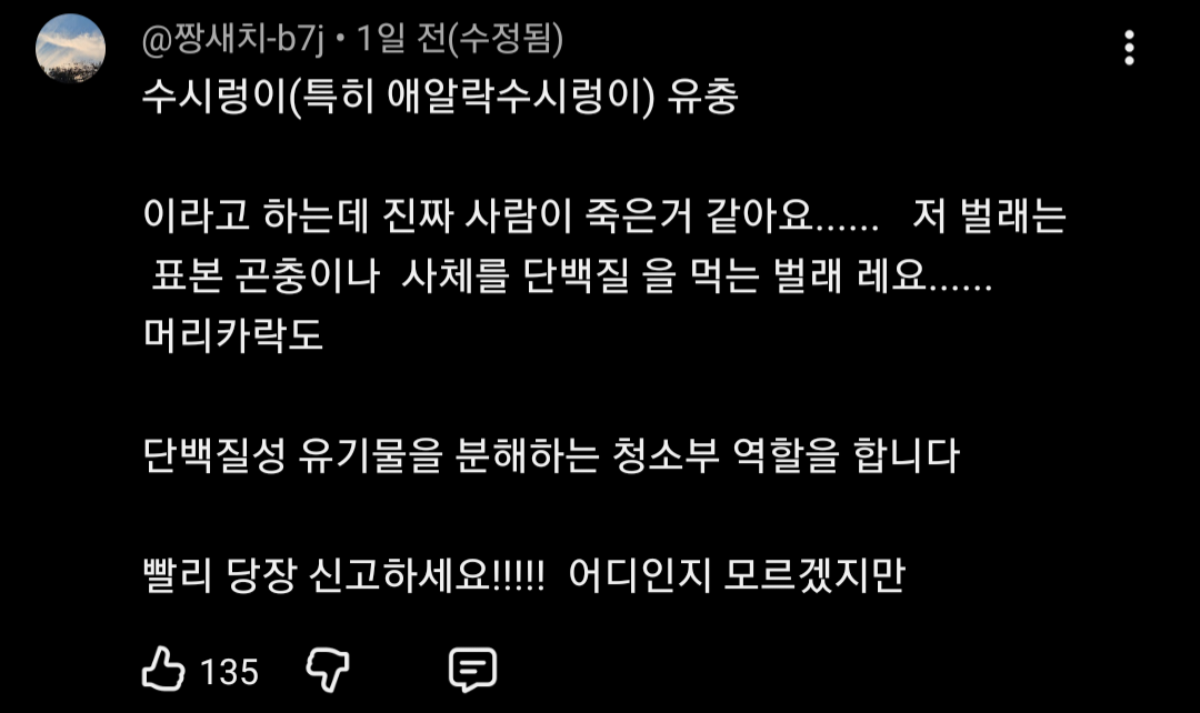 혐) 악취나는 집에서 나오고 있다는 벌레 ㄷ