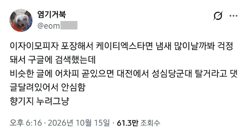 이재모 피자 포장해서 ktx타면 냄새날까봐 걱정