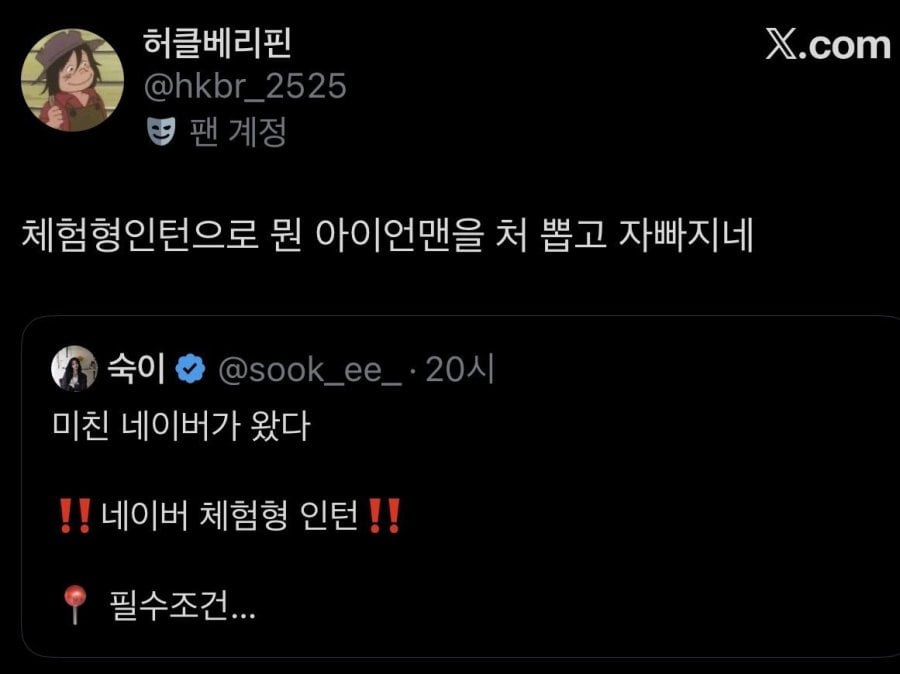 네이버 체험형 인턴 공고 요구스펙 ㄷㄷ