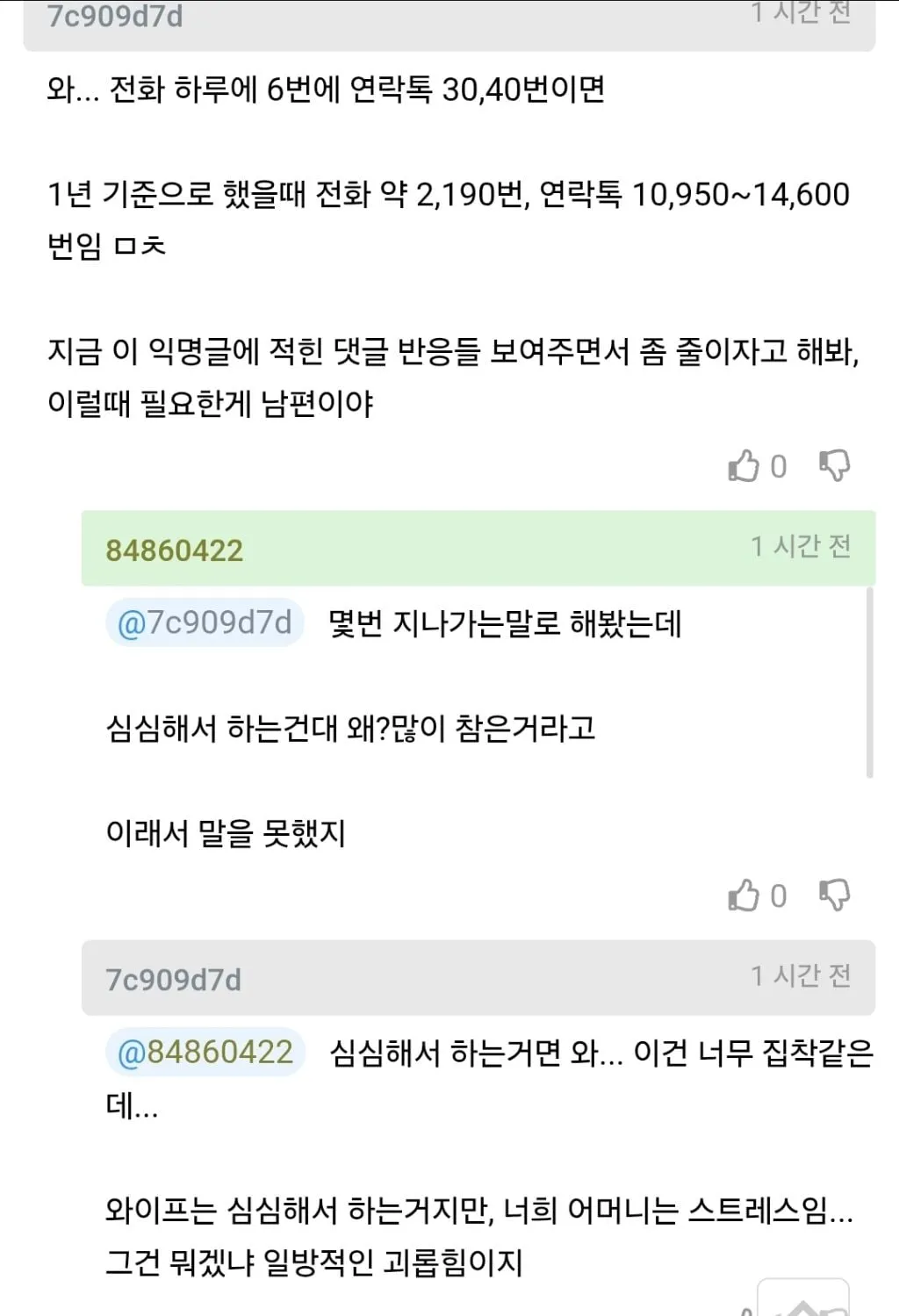 엄마가 와이프 전화 차단했다네