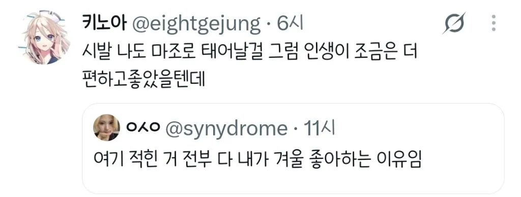 겨울이 오는게 끔찍하게 싫다...twt