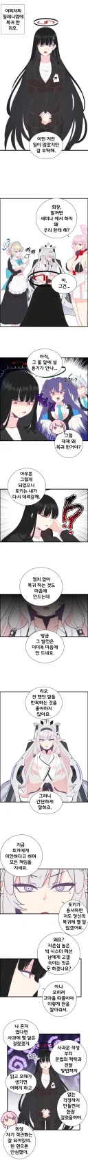 블루아카) 토키의 소유권을 두고 싸우는 리오와 히마리.manhwa