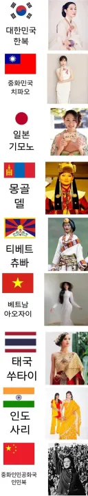 아시아 각 나라별 여성 전통 의상