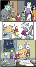 아이들에게 사탕을 나눠주는 할로윈 마녀