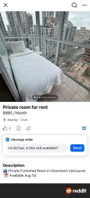임대료 월 1000달러 짜리 침실