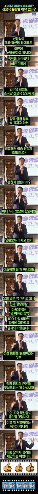 송영길, 조국당 신장식 대표! 이중 당적자 협의합시다!
