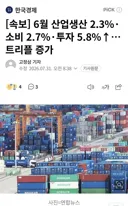 [속보] 6월 산업생산 2.3%·소비 2.7%·투자 5.8%↑…트리플 증가