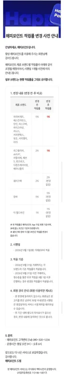 해피포인트 적립률 변경 사전 안내 ...