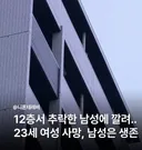 12층서 추락한 남성에 깔려 23세 여성 사망, 남성은 생존