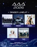 몬스타엑스·미야오·엔믹스·ITZY 유나·TWS 'AAA 2026' 출격 [공식]