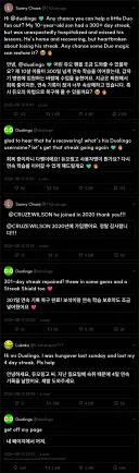 아들이 입원해서 듀오링고 연속 학습을 놓쳤어요