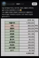 숨만 쉬어도 고정 450만원이 나가는 어느 집의 생활비 내역