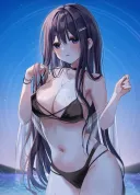 흑발 긴생머리 비키니