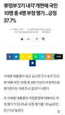 李정부 '2기 내각' 개편에 국민 10명 중 4명 부정 평가…긍정 37.7%