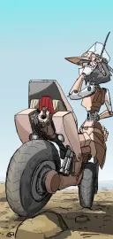 임무 도중 기름 재보급을 기다리는 오토바이 로봇.jpg