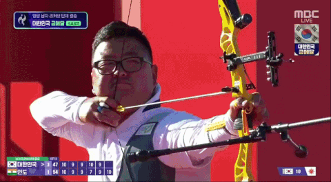 아겜 양궁 남자 리커브 단체 금메달 획득gif