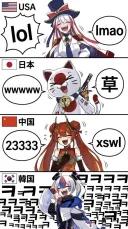 한일중미 웃는 표현