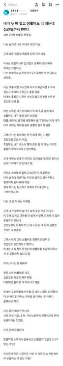 내가 두 배 벌고 생활비도 더 내는데 집안일까지 반반?.blind