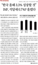 [50억] 한국 올해 3.3% 성장할 것 ..IMF, 석달새 0.7%P 올렸다