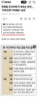 우크라이나와 각 세우는 한국이 자유진영 가치 훼손?