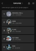 리센느 멜론 TOP10 투표는 1위로 마감하네요
